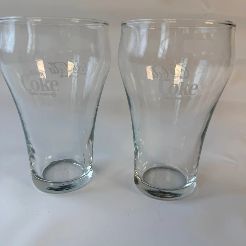 Coca-Cola Glass Set of 2 Enjoy Coke White Logo Flared Bell Tumblers 10oz